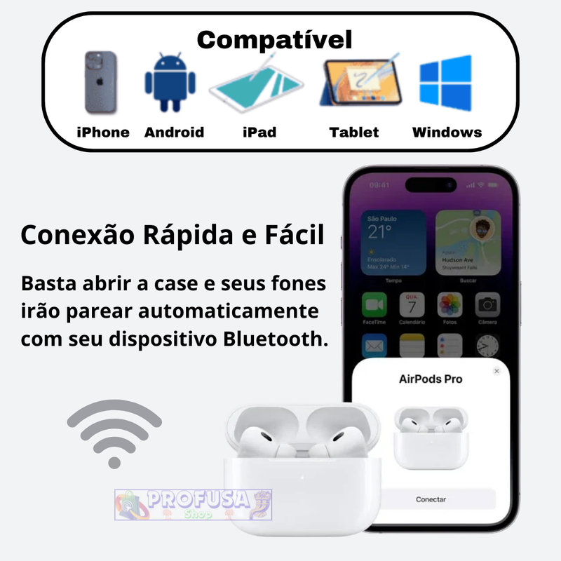 Fone de ouvido Bluetooth Premium - Compatível com A!rP@ds Pro 2